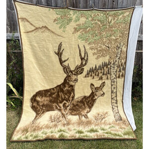 Biederlack Blanket Woodland Deer Stag Doe Forest Acrylic Blend Reversible 59x78